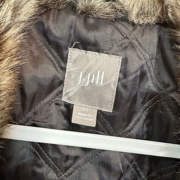 J Jill Faux Fur Collar Utility Vest Brown XS - Picture 2 of 5